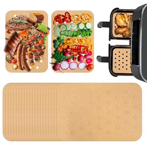 AOUZO 100 confezioni di carta da forno per friggitrice ad aria, 21x14 cm carta da forno perforata per friggitrice ad aria calda, rettangolare rivestimenti per friggitrice ad aria (colore legno)