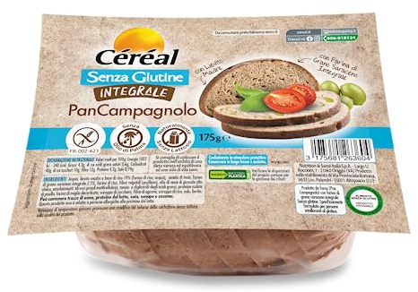 CÉRÉAL PAN CAMPAGNOLO INTEGRALE, Pane senza glutine e lattosio, Con lievito madre, A base di farina di grano saraceno integrale, ottimo per colazione, pranzo e cena, 175 gr (Confezione da 6)