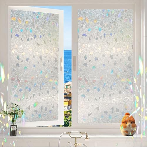 Privacy Film Window 20x100 cm Safety Protection Shatterproof & Waterproof Realistic Stone Design No Glue Anti UV Privacy Film for Windows Suncatcher Colourful Stone Motif