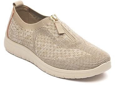 Cushion Walk Ladies Lightweight Flexible Comfort Casual Trainer Pump Gym Shoe in Sizes 3-8 (Beige, UK Footwear Size System, Adult, Women, Numeric, Medium, 6)