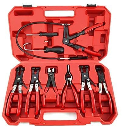 Hose Clamp Pliers Set 9 Piece Flexible Spring Long Hose Clip Pliers Carbon Steel Automotive Car Maintenance Repair Tools with Case for Fuel Pipes Oil Pipes Radiator for Fuel Pipes Oil Pipes Radiator