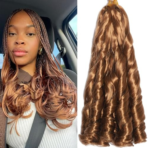 French Curl Braiding Hair 18 Inch 8 Packs Curly Braiding Hair Pre Stretched French Curl Crochet Braids extensions for braiding (30#, 18 Inch (Pack of 8))