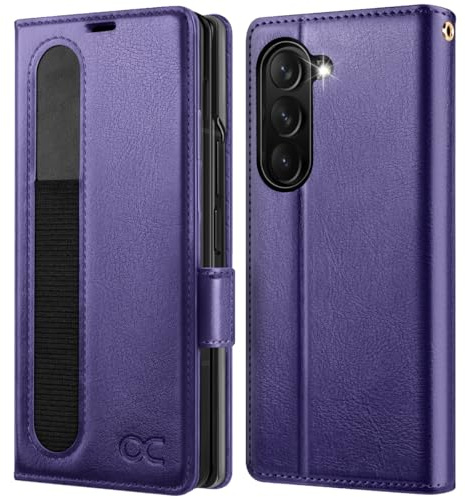 OCASE for Samsung Galaxy Z Fold 7 5G Case, PU Leather Wallet, Purple | Magnetic Flip Folio Cover with RFID Blocking, Card Holders, Kickstand & Wrist Strap for Galaxy Z Fold7 2025