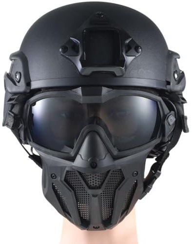Airsoft-Gesichtsmaske, Vollschutzmaske für Outdoor-Sport, Radfahren und Spiele, mit integriertem Ventilator und beschlagfreier Brille, 2 Stück, Schwarz , Einheitsgröße