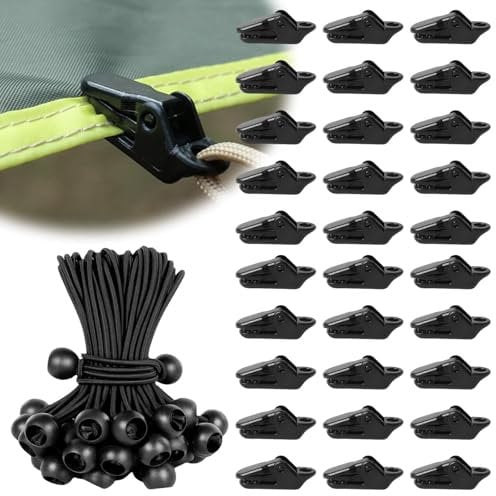 45 Pack Heavy Duty Tarp Clips with Elastic Ropes, Durable Tent Clamps for Outdoor Camping, Awning Clamps for Secure Canopy and Shade Cover