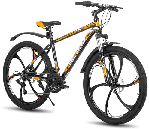 Hiland 26 Zoll Mountainbike für Erwachsene, Aluminiumrahmen, 21-Gang, Doppelscheibenbremse, 6 Speichenrad, Herren Damen MTB Fahrrad, Orange