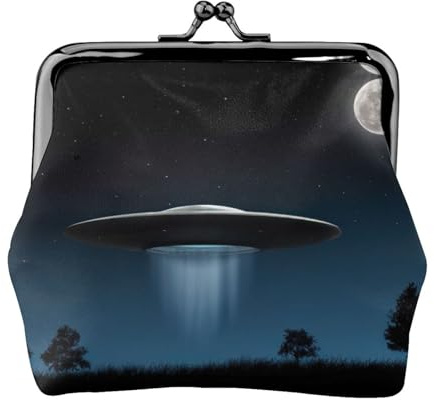 Soucoupe volante la nuit Portefeuille minimaliste léger pour l'école et le travail, Noir , Taille unique, Pochette à monnaie
