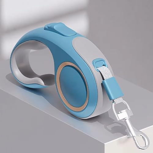 Arlinens 360° Tangle-Free Retractable Dog Lead for Up to 20 Kg, 5M Strong Nylon Tape,16FT Blue Heavy- Duty Extendable Dog leads -One-Button Brake Pause & Lock (Blue)