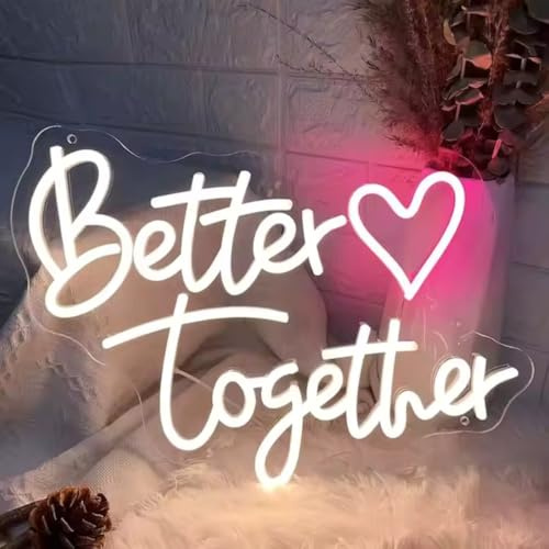 NEON LED Licht, dekorative Wand-Leuchte, Better Together, weiß pink, ca. 40 x 30 x 2 cm, Deko-Licht, Wohnzimmer, Gaming-Zimmer, Nachtlicht für Schlafzimmer, Gamer Design-Lampe, USB-Betrieb