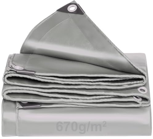 Grey Tarpaulin PVC heavy duty 670GSM,Waterproof Reinforced Eyelets,Weatherproof dust snow UV,Cover for Chicken Roof pond Building pool Caravan Lorry Boat Trailer Furniture Ground sheet Tarps (3M x 6M)