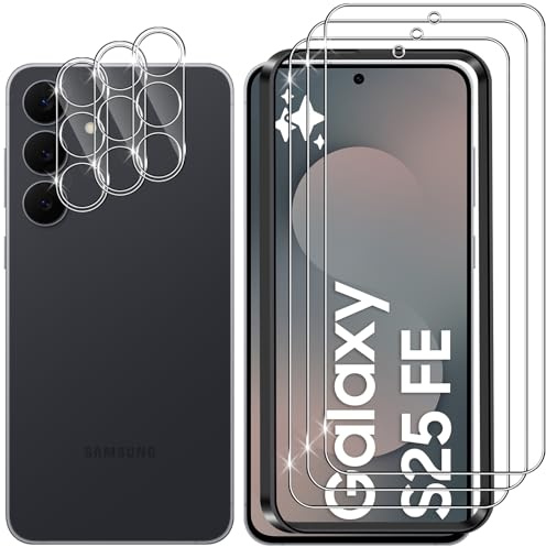 Lutree Verre Trempé pour Samsung Galaxy S25 FE 5G, 3+3 Pièces Protection écran + Caméra Arrière Protecteur Film, 9H Dureté HD Anti-Rayures Sans Bulles Vitre Trempé Protecteurs d'écran