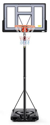 Sweetcrispy 6.1-10FT Portable Basketball Hoop Outdoor, Adjustable Height, 44 Inch Shatterproof Backboard/Shock Absorbent Rim, Fillable Base, 2 Wheels for Backyard