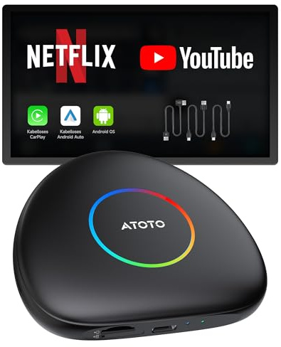 CB6C CarPlay AI Box, Wireless CarPlay & Android Auto kompatibel mit YouTube, AI Dongle mit GPS, Android 13, 4G LTE, 5G Wi-Fi, Dual Bluetooth, SIM Karte, OTA-Upgrade, 4G+64G, Schwarz