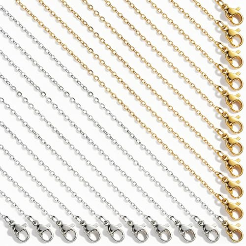 DOPENSPI 20 Stück Edelstahl Halskette, 45cm Gold und Silber Schmuck Kette Damen Gliederkette Halsketten mit Karabinerverschluss Armband Handwerk Anhänger für DIY Schmuckherstellung