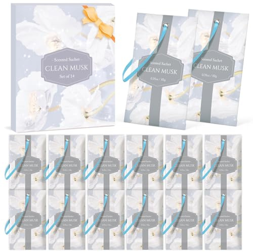 SCENTORINI Duftsäckchen, Kleiderschrank Duft, Sauberer Moschus, 14 Stück | Sauberer Moschus Duftsachets für Schubladen, Schränke, Beseitigung von Gerüche