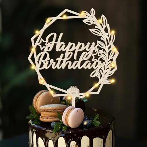 Cake Topper Happy Birthday Holz,Tortendeko Geburtstag Kuchen Deko für Mädchen Junge Frauen Mann
