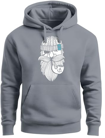 Neverless® Hoodie Herren Print Seemann Bart Seefahrer Nordisch Maritim Kapuzen-Pullover Männer Fashion Streetstyle