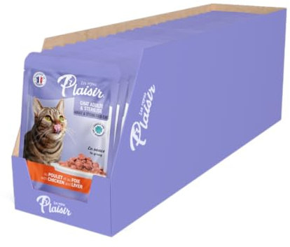 Les Repas Plaisir - Chat stérilisé - Émincés en Sauce au Poulet - Aliment Humide Complet et équilibré - 44x100g