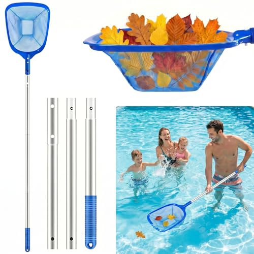 KKSTOTO Red Piscina, Recogehojas Piscina con Asta Telescópica de Aluminio, Red para Piscina de Malla Fina para Piscina Elevada, Estanque, SPA, Limpieza Piscina, para Hojas, Algas y Residuos