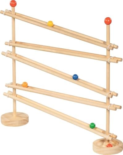 goki 53768 - Kugelbahn FlexiTrack, 32-teiliger Ballbahn aus Holz mit 5 Kugeln, Flexible Murmelbahn & Motorikspielzeug zum kreativen Bauen