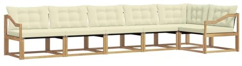 vidaXL Outdoor-Sofagarnitur mit Kissen 6 pcs Weiß und Creme, Garten, modernes Outdoor-Sofa-Set, wetterfest, Bequeme Lounge, langlebige Möbel, Akazienholz-Design
