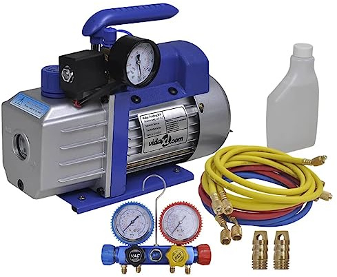 Ordellia Pompe à vide à 1 niveau avec manomètre, distributeur à 4 voies, kit d'accessoires de climatisation pour climatiseur, refroidissement mobile split R134 R410A R22 R407C, 71 l min