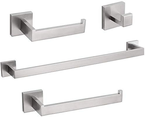 Turs Badezimmer Haredware Handtuchstange Set, 4-teiliges Badezimmer-Zubehör-Set SUS Edelstahl gebürstet Handtuchstange Turmhalter Toilettenpapierhalter Handtuchhaken Wandmontage