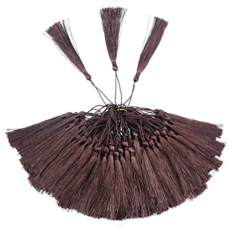 100 Stück 13 cm Seidige Garn-Quasten mit 5 cm Kordel Schlaufe und Kleiner chinesischer Knoten für Schmuckherstellung, Andenken, Lesezeichen, Bastelzubehör (dunkle Schokolade)