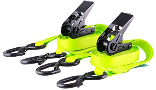 Sandax 2er Set Spanngurte mit Ratsche (PU-beschichtet), Zweiteilige Zurrgurte, Länge 6 Meter (6m), Breite 25mm, Farbe neon-gelb, S-Haken mit Sicherung, bis 800kg, Ratschengurte nach DIN EN 12195-2