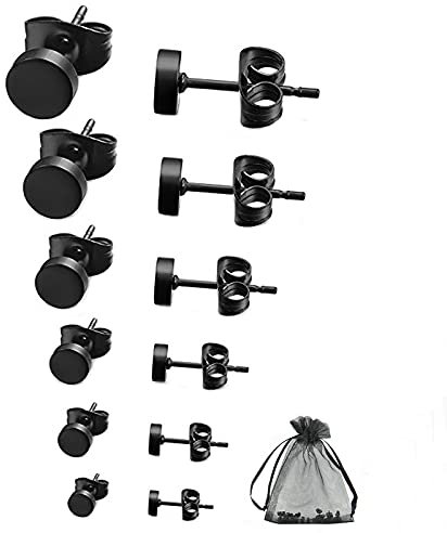 Edelstahl Ohrstecker Schwarz, 6 Pairs 3mm-8mm Ohrstecker Herren Schwarz Ohrringe Damen Runde Ohrstecker