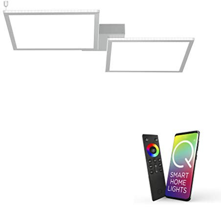 Paul Neuhaus, Q-Rosa, LED Deckenleuchte, 2-flammig, Alexa-fähig, Smart Home, Deckenlampe, dimmbar mit Fernbedienung, Farbtemperatur einstellbar, warmweiss - kaltweiss, stahl