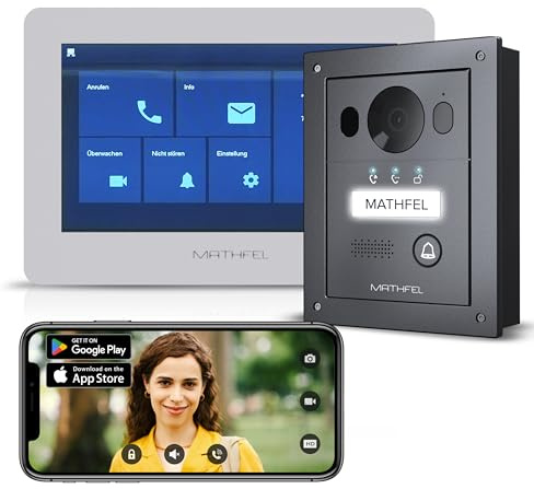 Mathfel Citofono video BUS a 2 fili per 1 utente, monitor Wi-Fi da 7 pollici, telecamera antracite, montaggio da incasso