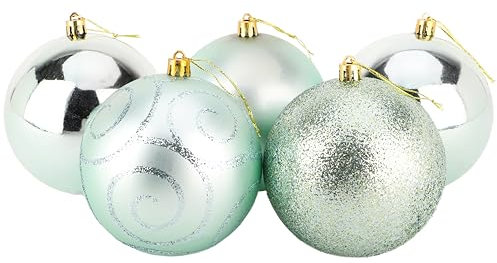 Christmas Concepts® 5er Pack - Extra große 100mm Christbaumkugeln - Glänzend, Matt & Glitterdekorierte Kugeln (minzgrün)