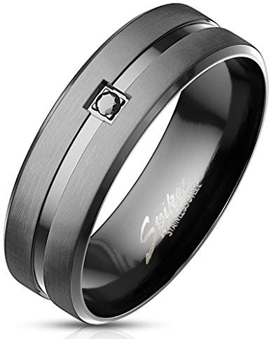 Paula & Fritz® Schwarzer Edel-stahlring matt 8mm breit schwarzer Zirkonia Damen-Ring Herrenring Verlobungs-Ring Freundschaftsring Partnerring R-M7110_12