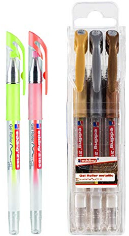 edding 2185 Gel-Roller (Metallicfarben) 0,7mm (3 Metallic + 2 Pastellfarben)
