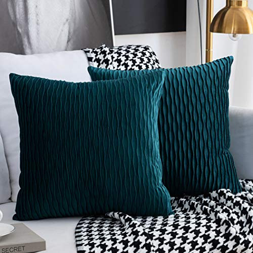 Sunia Kissenbezüge 50x50 cm Set mit 2 Samt Moderne Kissenbezüge dekorativen quadratischen rechteckigen Kissenbezüge für Couch Bett Sofa Stuhl Schlafzimmer Wohnzimmer, Blaugrün