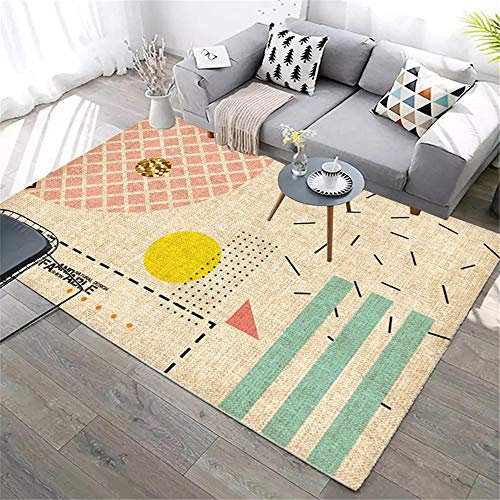 Kunsen Tapis Carreau Ciment Beige Tapis antidérapant à Motif géométrique de Style Dessin animé Tapis Design Salon 140X200 CM Moquette Acoustique 4ft 7.1''X6ft 6.7''