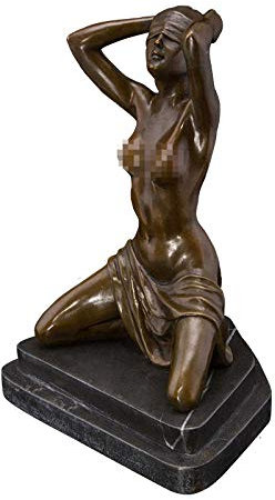 wlsdhjfo Statuen Dekoartikel Sexy halbnackte Frau mit verbundenen Augen Statue Bronze nackte weibliche Mädchen Figur nackte Kunst