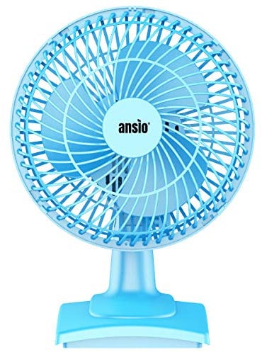 ANSIO 6 inch Mini Electric Desk Fan Small Portable Air Cooling Fan with Tilt Feature and 2 Speed Setting ideal for Desk top, Bed, Office, Home & Travel Use -Blue
