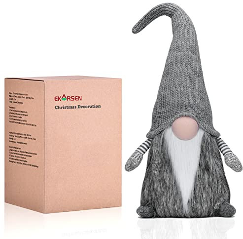 EKARSEN Plüsch Wichtel Gnom Weihnachtsdeko, XL 60cm, Handgemachte süße Skandinavische Tomte, Geschenk für Kinder Weihnachten (Grau)