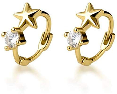 Cute CZ Star Cartilage Mini Tiny Cuff Small Hoop Earrings for Women Teen Girls Sensitive Ear S925 Sterling Silver Dainty Tragus Huggie Hoops Hypoallergenic Piercing Jewelry Gifts Bff (6mm gold)