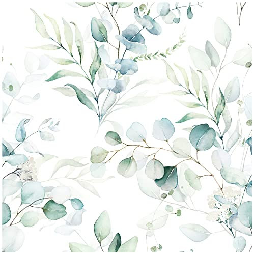 Floralplus Peel and Stick Wallpaper Boho Eucalyptus Leaf Wallpaper for Bathroom Renter Friendly Removable Wallpapers Stick On Contact Paper for Bedroom Home Decor 17.5 x118 in