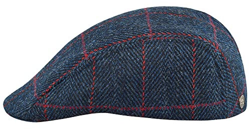 Sterkowski Norte Mütze | Harris Tweed Schirmmütze für Männer und Frauen | Schiebermütze Herren Kappe Herren Flatcap Herren Schirmmützen für Herren Gatsby Cap Kasket Herren Blau/Rot 62, CZX-ANN-HvT-62