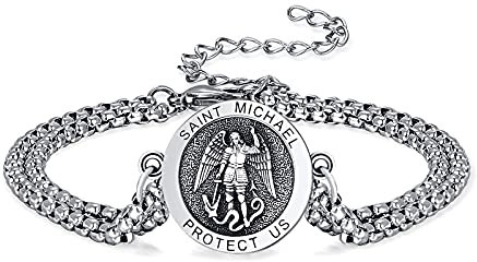 KINGWHYTE St Michael 925 Sterling Silber verstellbares Medaillenarmband Religiöser Schutz Schmuck Geburtstagsgeschenke für Männer Frauen mit Geschenkbox