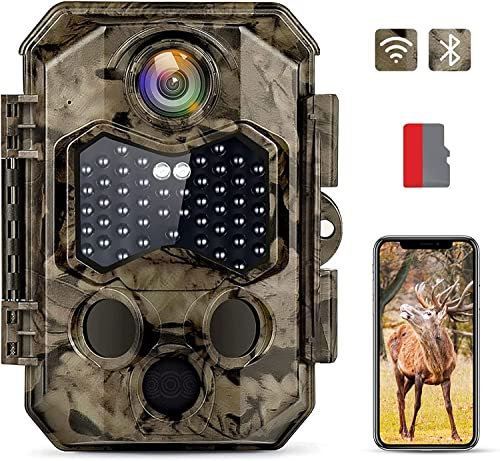 Hapimp Wildkamera WLAN 4K 48MP 125° Jagdkamera 0,1s Schnelle Trigger Geschwindigkeit Wildkamera mit Bewegungsmelder Nachtsicht Wildkamera Handyübertragung Bluetooth mit 32G Speicherkarte