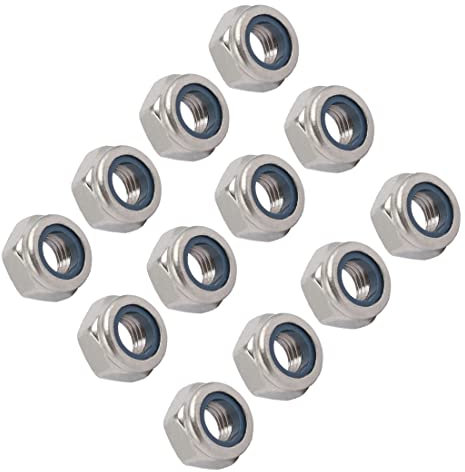 PATIKIL M10x1,25mm Passo Metrico Fine Filo Dadi, 12pz 304 Inox Acciaio Esagonale Blocco Noccioline