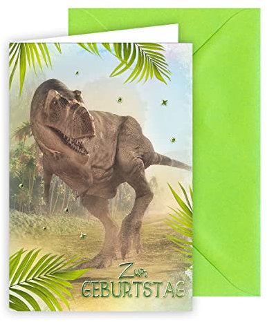 KE - Premium Geburtstagskarte für Kinder, DIN B6 Klappkarte inkl. Umschlag, Ideal für Dino-Liebhaber, Perfekt für besondere Anlässe - Motiv: Dino