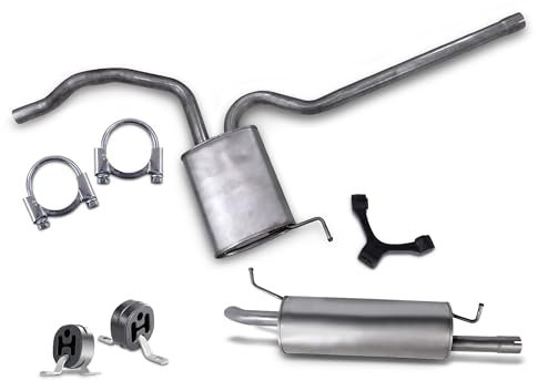 BESTPRICE Auspuff Schalldämpfer Set 1x Mittelschalldämpfer, 1x Endschalldämpfer, mit Montagematerial Kompatibel mit VW PASSAT B5 (3B2) (3B5), PASSAT B5.5 (3B3) (3B6)