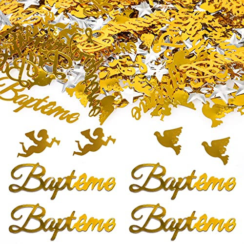 iZoeL 500 pieces 30g Confettis Bapteme Or Décoration de Table, Decoration Garcon, Fille - Etoile Argent Pigeon, Ange Confettis