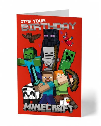 Minecraft Birthday Card for Kids – Official Gaming Birthday Card for Boys & Girls – Funny Minecraft Greeting Card for Gamers